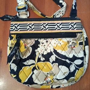 Vera Bradley Yellow, White, and Black Small Floral Cross Body Bag Dogwood